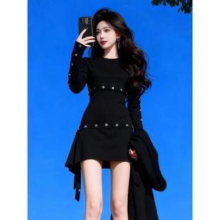 黑色短款针织打底收腰气质连衣裙2026春季新款高级感短裙裙子女装