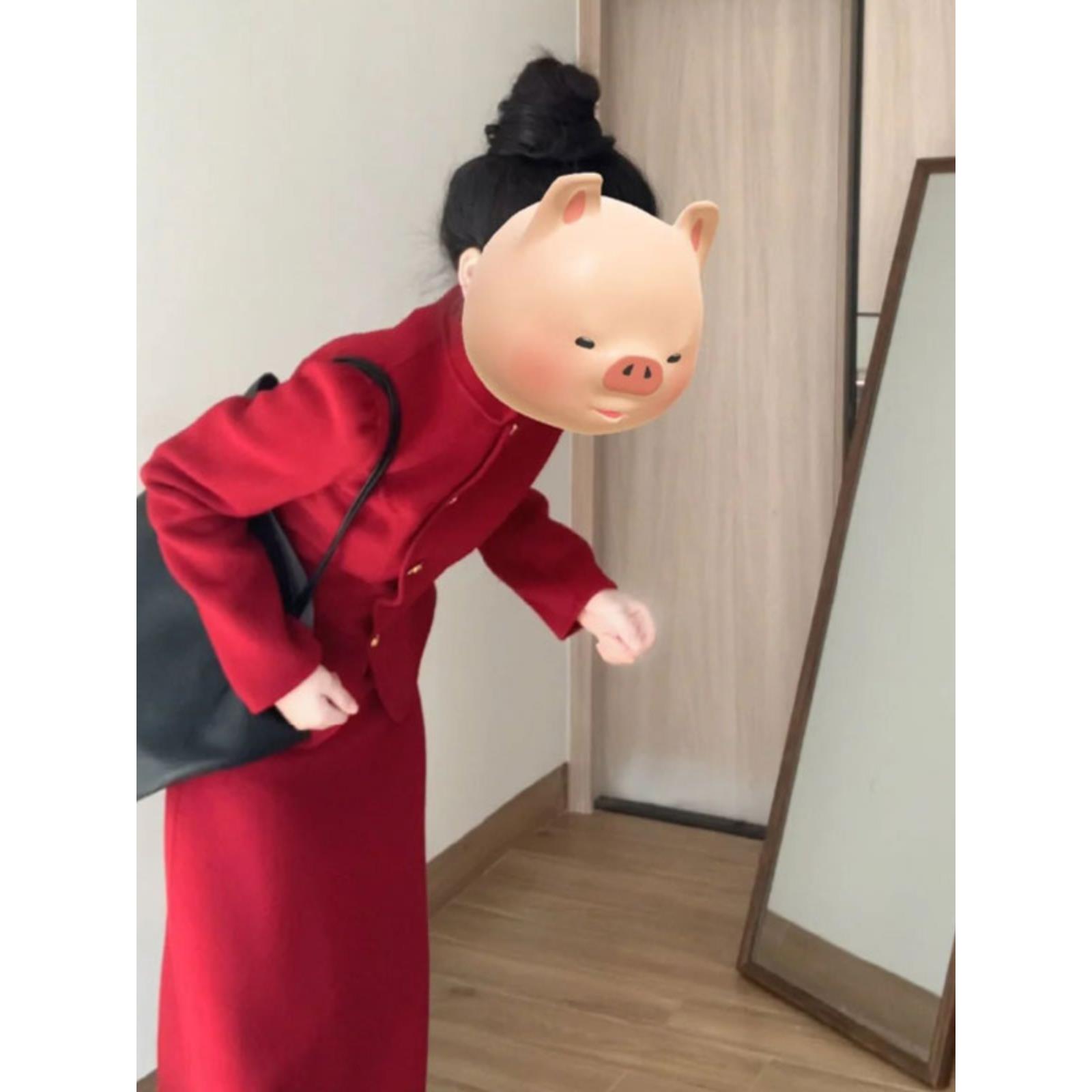 新中式老钱风毛呢连衣裙套装