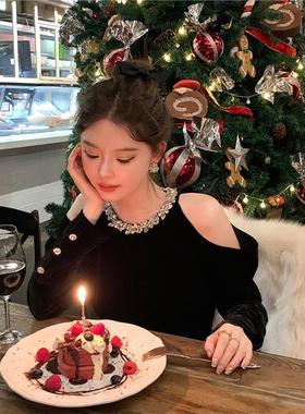 生日小礼裙高级感轻奢法式富家千金礼服小黑裙赫本风丝绒连衣裙女