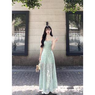 法式绝美蕾丝吊带连衣裙女夏季薄荷曼波五一出游穿搭海边度假长裙