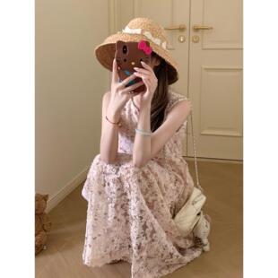 花房少女 立体花朵无袖连衣裙女减龄春夏垂感长裙