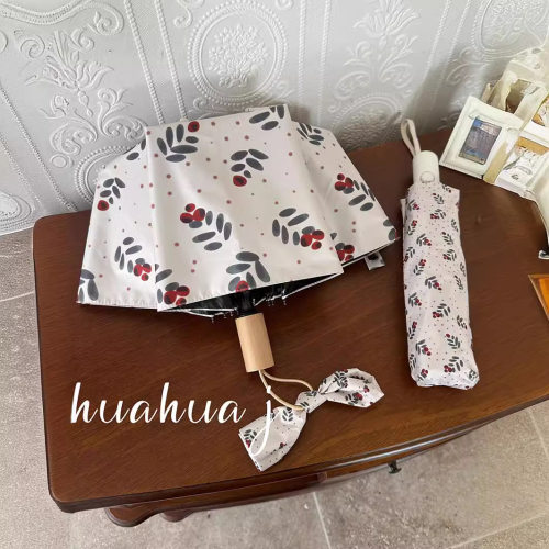 雨伞女波点山楂果晴雨两用太阳伞防晒防紫外线小清新折叠黑胶