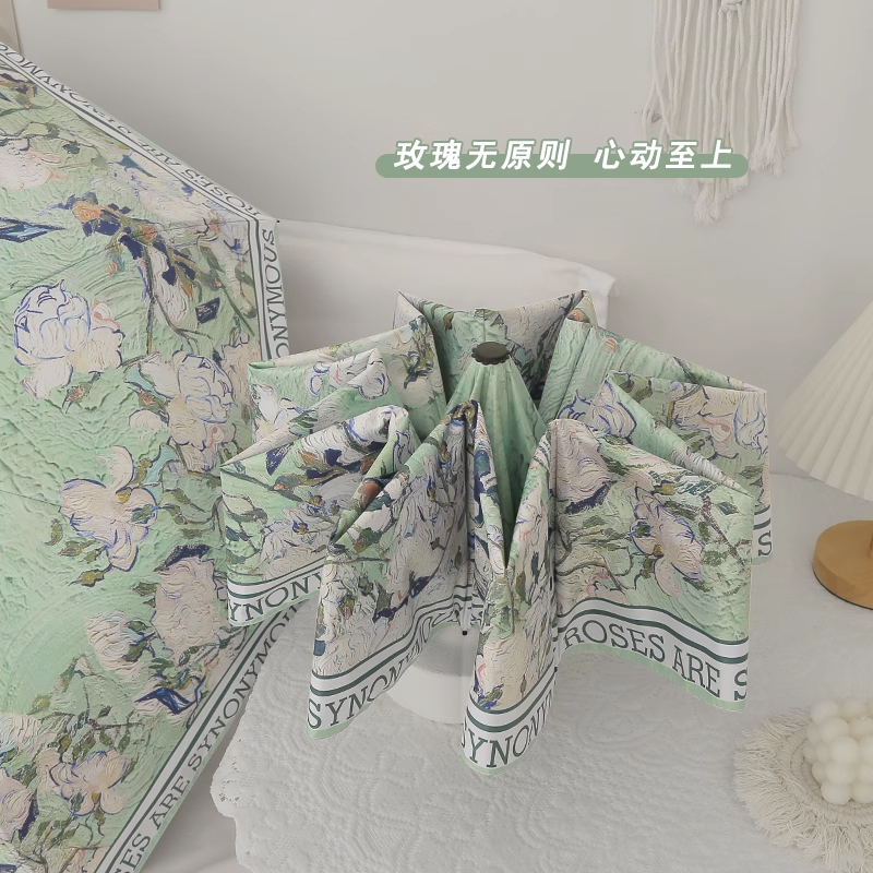 抖音伞厂高奢绿野玫瑰时尚高雅简约晴雨伞遮阳伞太阳伞黑胶防晒两