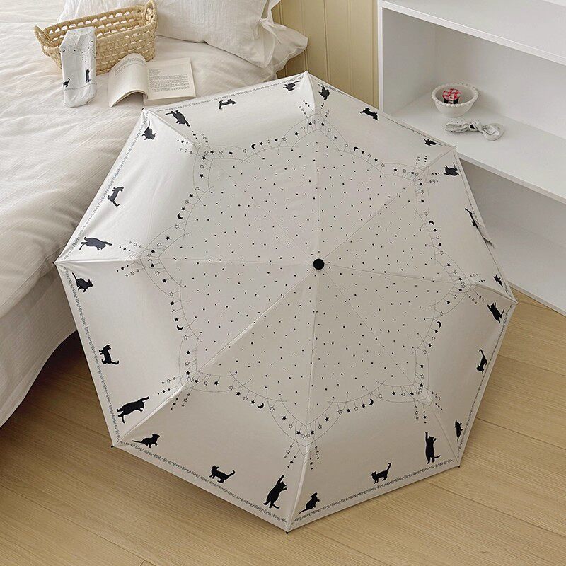 新款抗风耐用卡通星空猫咪遮阳伞雨伞太阳伞学生自动黑胶防晒