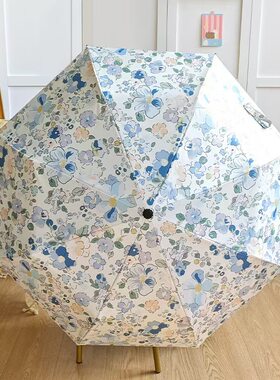 小清新高颜值小碎花小蓝花遮阳伞雨伞太阳伞学生自动黑胶防晒