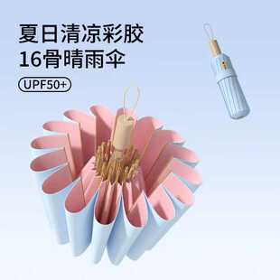 16骨金杆彩胶铝合金晴雨伞两用遮阳防晒加厚抗风时尚学生超大轻巧