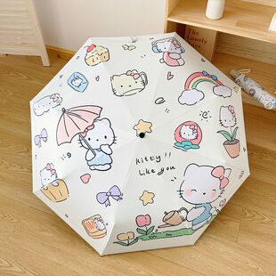 新款 抗风耐用卡通打伞凯蒂猫遮阳伞雨伞太阳伞学生自动黑胶防晒