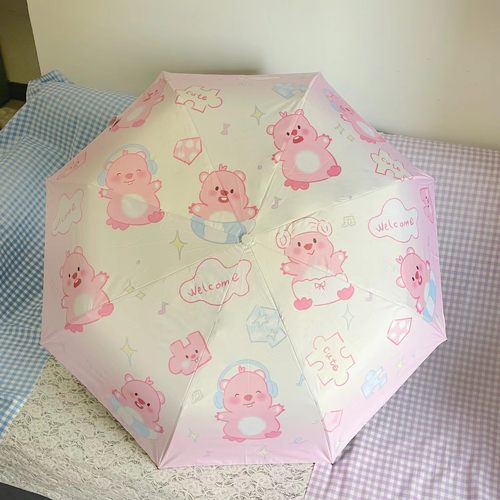 抖音伞厂卡通露比小海狸遮阳伞雨伞太阳伞学生自动黑胶防晒