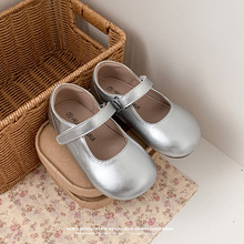 儿童单鞋女童公主鞋小女孩舞蹈鞋银色魔术贴宝宝皮鞋玛丽珍豆豆鞋