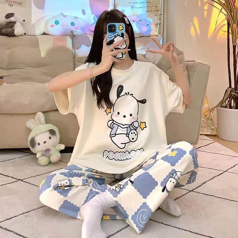睡衣女款夏天甜美可爱卡通短袖长睡衣/家居服套装