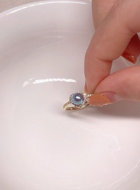 稀有银灰蓝真多麻天然海水正圆珍珠 精工纯银小爱心戒指