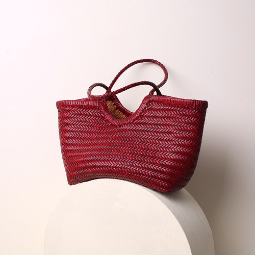 dragon法式小众真皮手工牛皮编织女包手提单肩菜篮子大包夏季包包