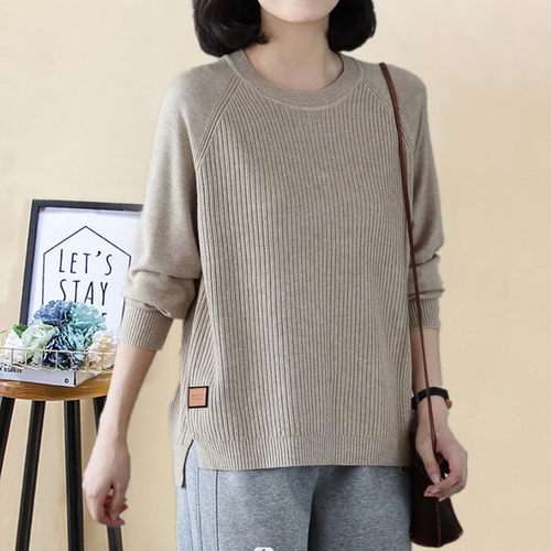 大码女装圆领韩版宽松显瘦毛衣