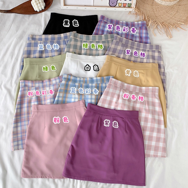 高腰半身裙女夏季2020新款格子短裙显瘦包臀裙遮胯裙子百搭A字裙在类目 女装/女士精品, 半身裙中 - 来自Buy2taobao.com提供专业的淘宝代购服务