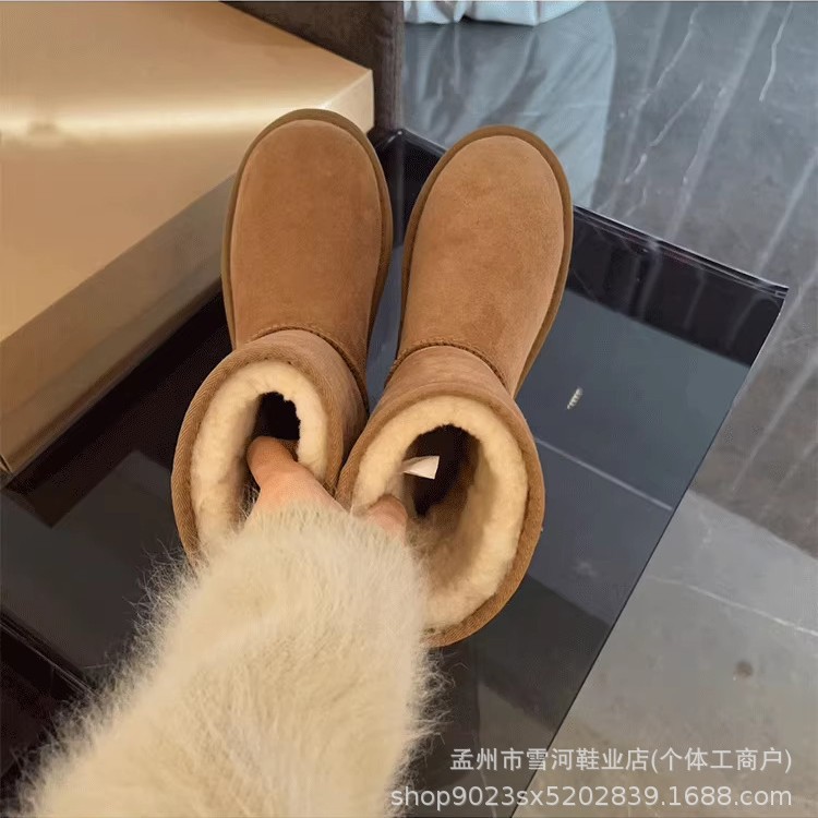 5825厚底雪地靴女2025皮毛一体厚底防滑平底毛毛棉鞋河南桑坡村