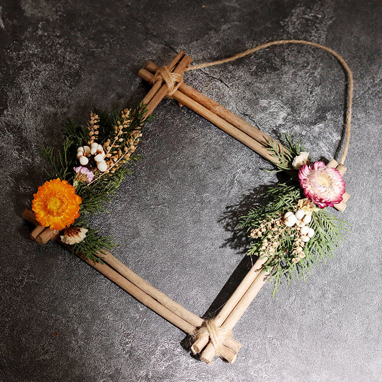 真花干花墙壁装饰挂件墙上装修壁挂客厅房间室内创意家居方形花环
