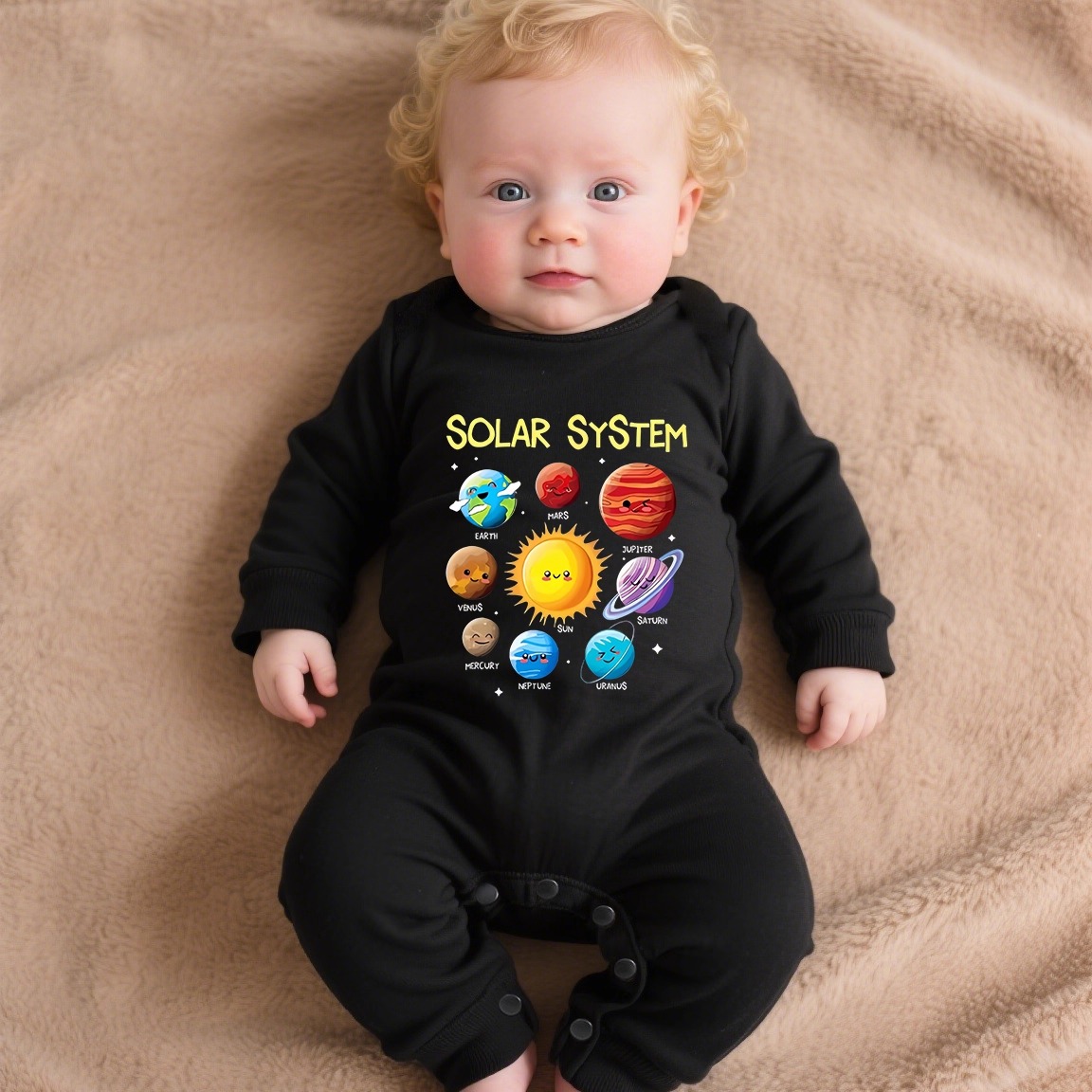 超萌新生婴儿连体衣春秋装纯棉0-6个月男3女宝宝秋天外出黑色衣服