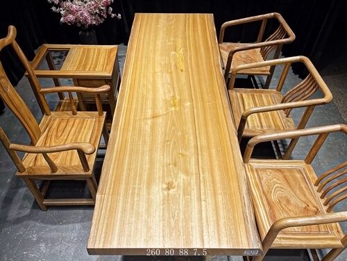 香樟木实木大板茶桌柚木办公桌大尺寸柚木会议桌新中式柚木原木桌