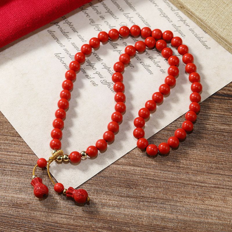 复古国风24新款朱砂手链108颗佛珠手串男女通用多层首饰情侣礼物