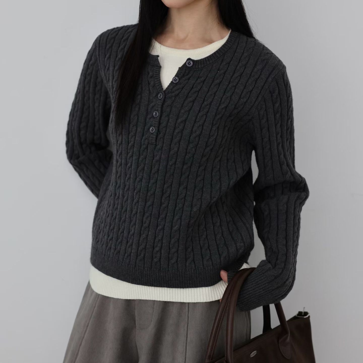 法式气质麻花假两件针织衫女