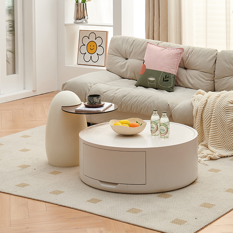 奶油风客厅家用圆形轻奢网红茶几