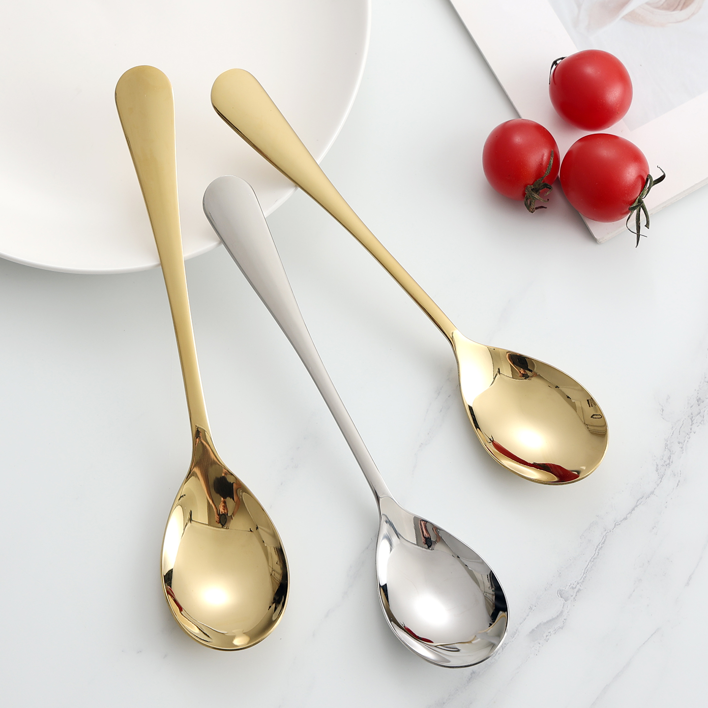 304不锈钢勺子大圆更主餐勺网红创意甜品勺雪糕勺商用餐具公用勺