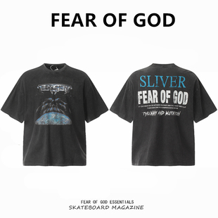 FOG主线宇宙星空半地球洗水做旧宽松情侣圆领短袖 GOD T恤 FEAR