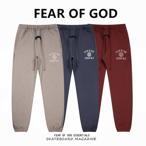FEAR OF GOD FOG复线ESSENTIALS美式高街徽章印花束脚加绒长裤男
