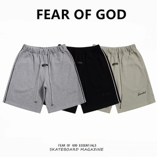 小logo草写刺绣运动宽松短裤 FEAR FOG复线ESSENTIALS美式 GOD