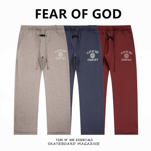 FOG复线ESSENTIALS校园系徽章宽松加绒直筒运动长裤 GOD FEAR