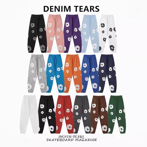 FOG高街DENIM TEARS木棉花发泡印花美式潮牌宽松休闲束脚运动长裤