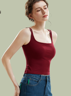 2025新款红色吊带背心女夏季美背内搭带胸垫文胸一体外穿打底上衣