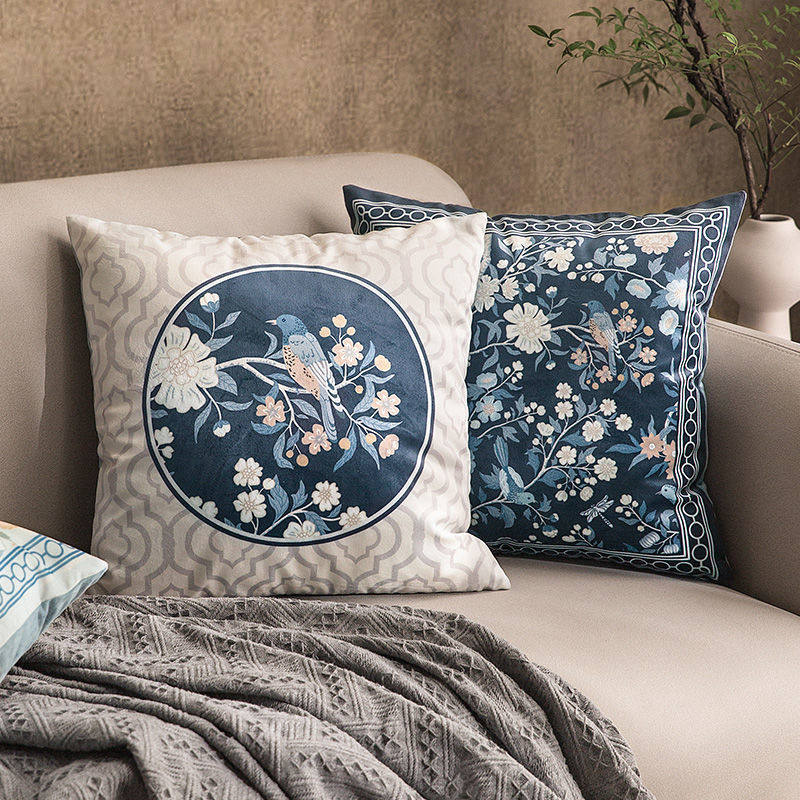 月夜花窗新中式抱枕套布艺床头腰枕汽车靠枕客厅沙发靠垫