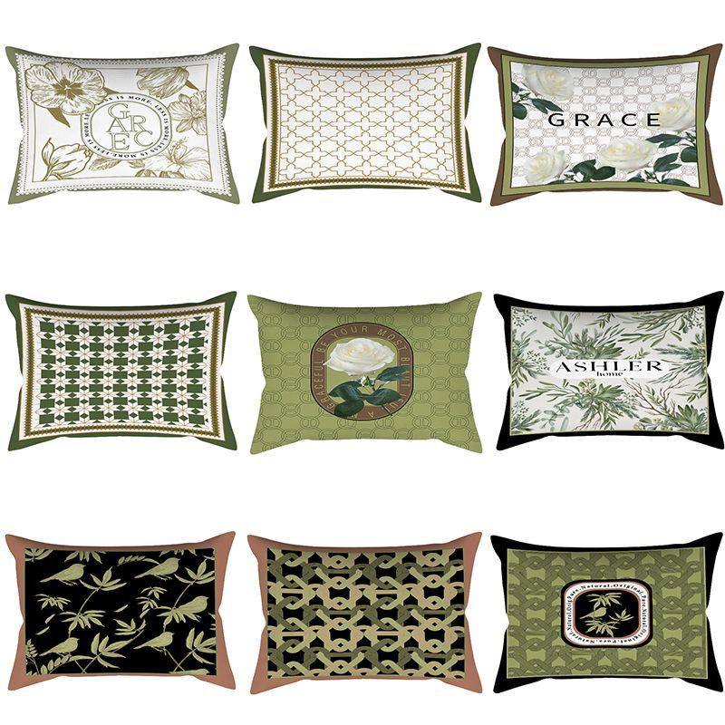 美式复古绿几何印花腰枕法式复古长方形抱枕双面图案沙发汽车靠垫,居家布艺,腰靠垫,淘宝优惠券,粉丝福利购,淘宝优惠卷