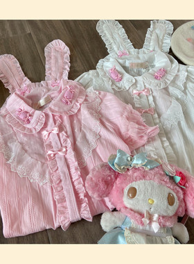 逗酱原创Lolita洛丽塔呲甜糖果泡泡袖棉蕾丝粉兔耳夏短袖百搭衬衫