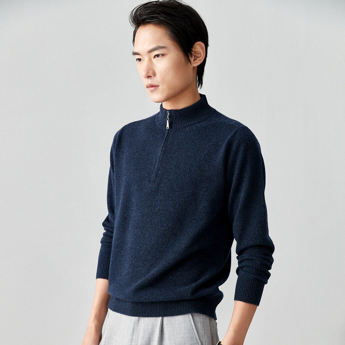 帕罗纯羊绒23秋冬新款拉链半高领polo衫休闲毛衣针织保暖羊绒衫男,男装,羊绒套衫,淘宝优惠券,粉丝福利购,淘宝优惠卷