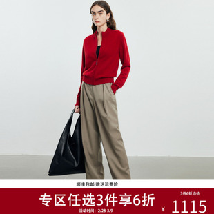 帕罗2025秋冬新款纯羊绒衫女士针织开衫纯色半高领内搭休闲毛衣