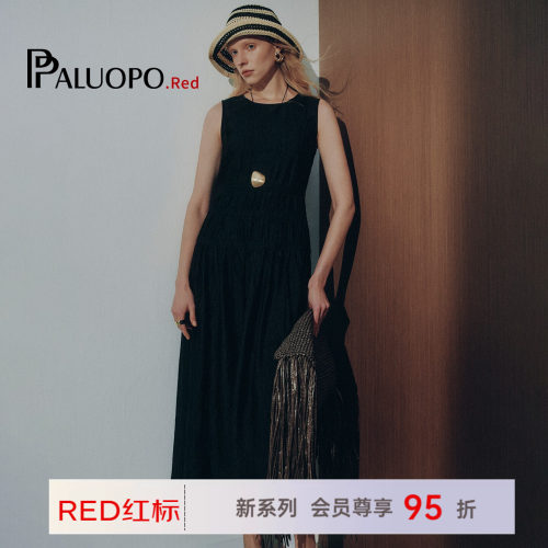 帕罗RED优雅无袖收腰A字连衣裙