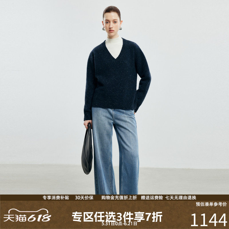 100%山羊绒衫女士新款加厚V领