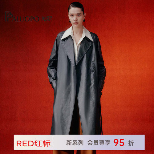 帕罗西装领中长款气质款仿皮风衣
