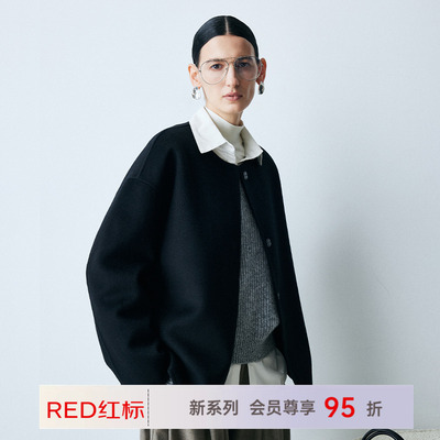 圆领单排扣羊绒毛呢外套帕罗通勤