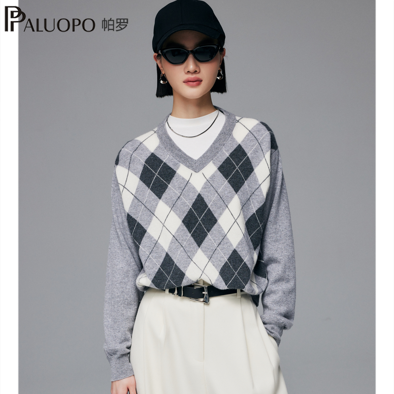 帕罗复古提花100%纯山羊绒衫