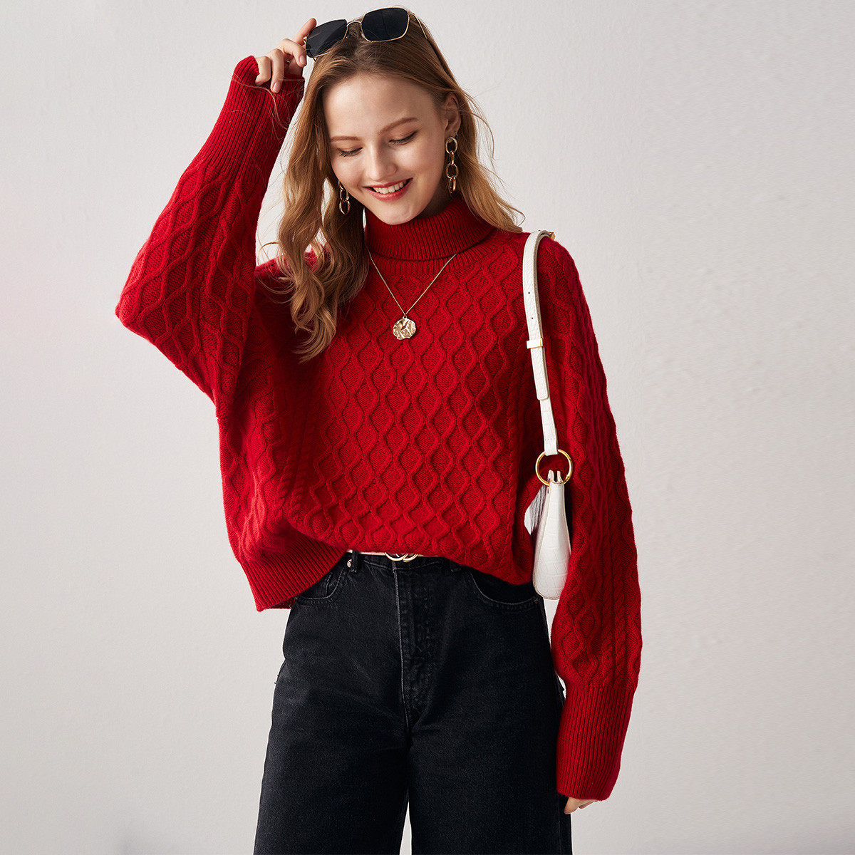 帕罗新年款5针100山羊绒秋冬两翻高领保暖厚绞花毛衣百搭羊绒衫女,女装/女士精品,羊绒衫,淘宝优惠券,粉丝福利购,淘宝优惠卷