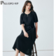 收腰系带圆领淑女裙 风黑色连衣裙女短袖 PALUOPO 帕罗26春夏新法式