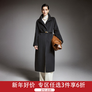 帕罗纯羊毛秋冬冬双面毛呢美拉德风通勤系带长袖翻领中长款大衣女