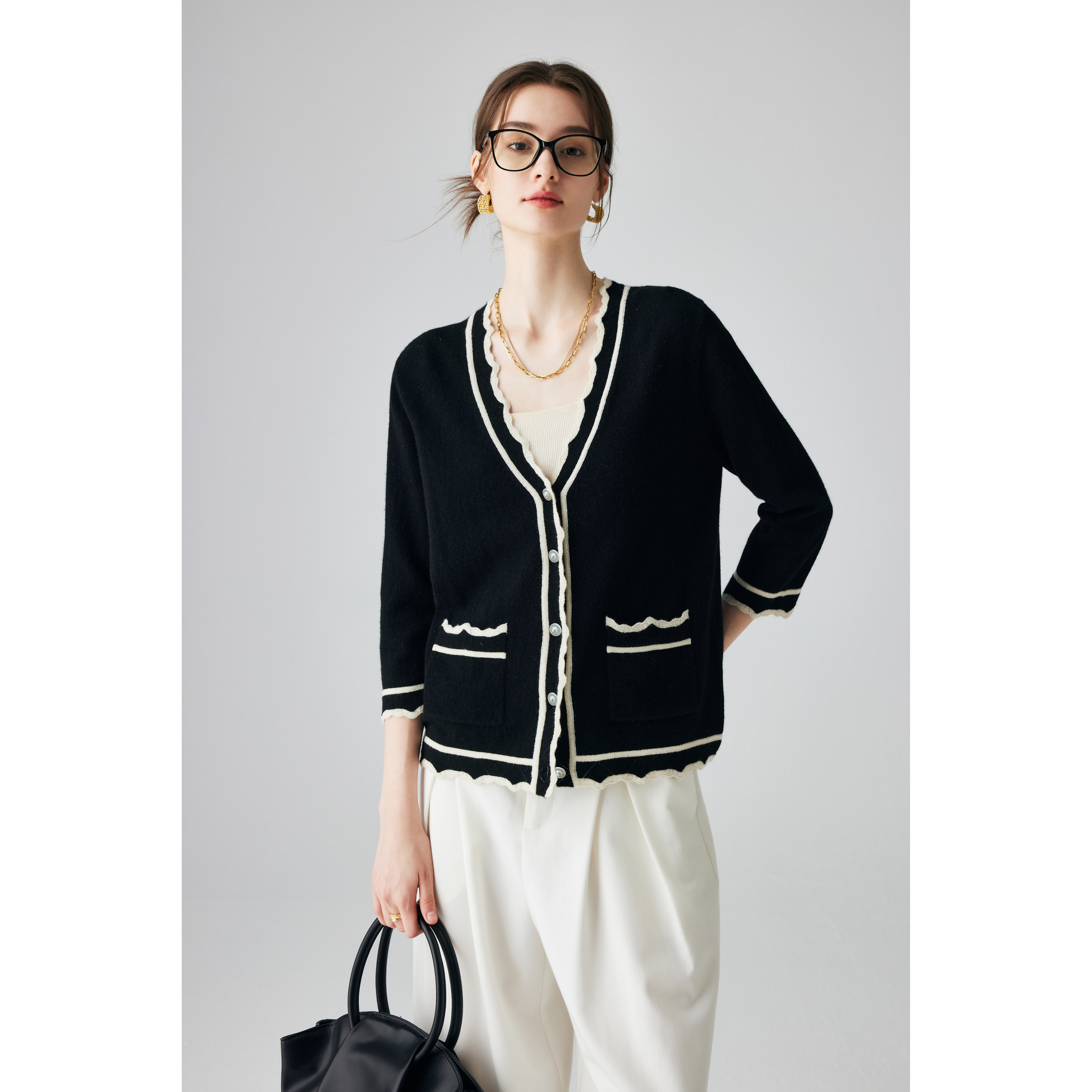 25秋冬新款针织花边100%纯山羊绒