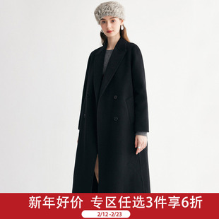 PALUOPO/帕罗极简风双面羊绒大衣女中长款双排扣毛呢外套高级感