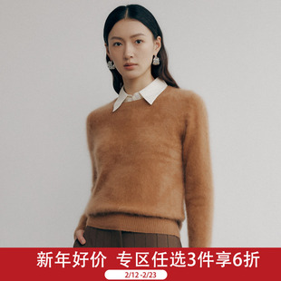 帕罗拉绒羊绒衫秋冬圆领套头针织毛衣重工休闲保暖长袖毛衣女