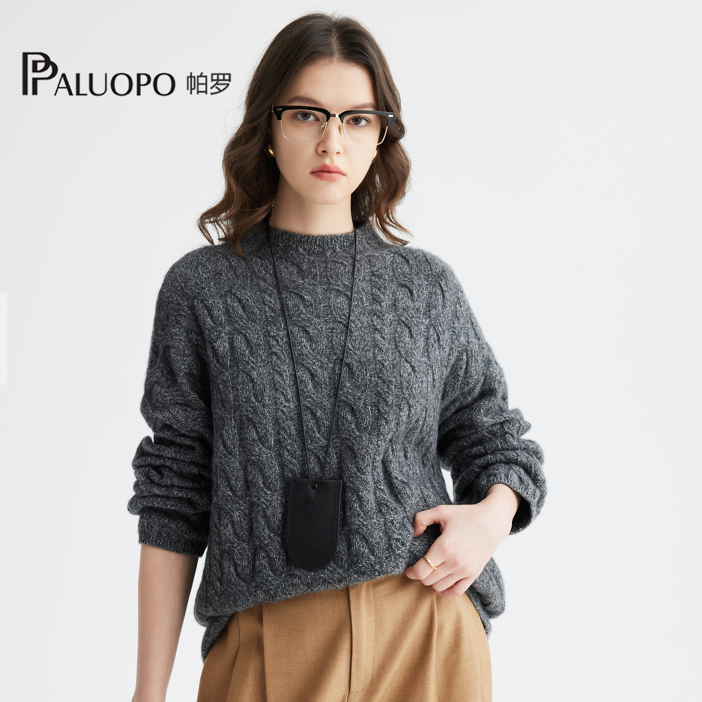 帕罗100%山羊绒绞花毛衣羊绒衫