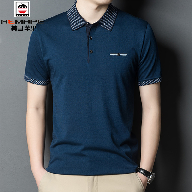 美国苹果polo衫中老年短袖夏季男士翻领t恤带领保罗上衣冰丝男装